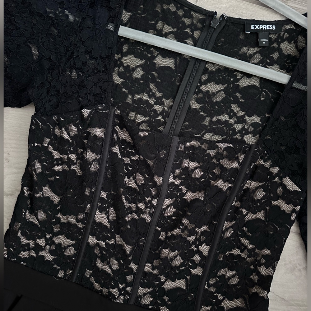 Express black lace bodice long sleeve jumpsuit